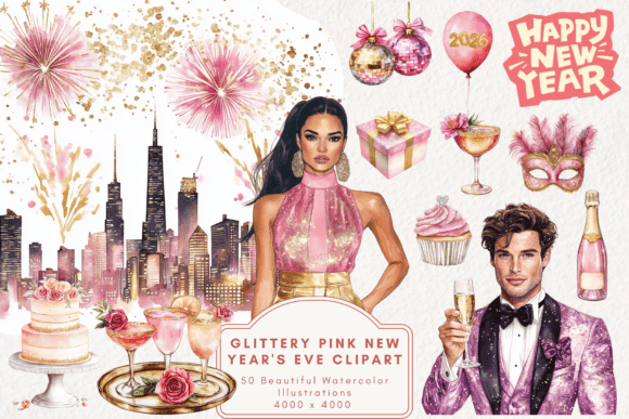 Download Glittery Pink New Year's Eve Clipart - Pink Collection