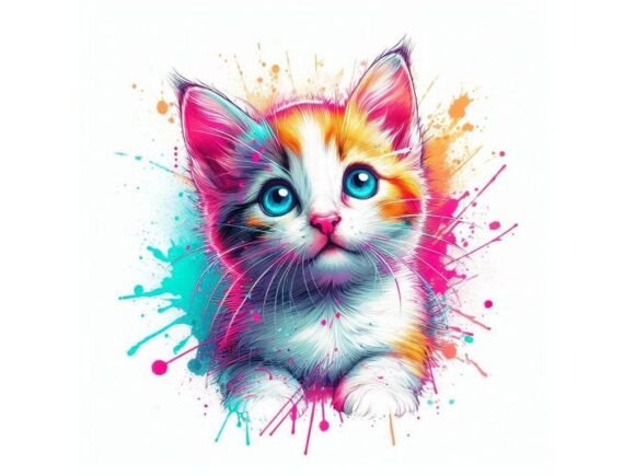 Download Expressive Kittenwith Neon Splashes and - Neon splash Collection