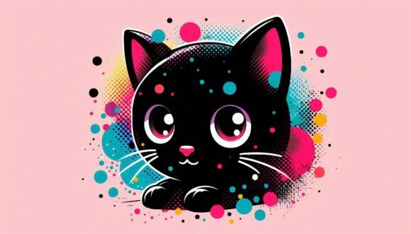 Download Adorable Black Kittenwith Neon Splashes - Neon splash Collection