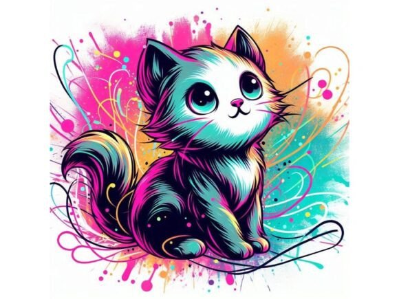 Download Expressive Kittenwith Neon Splashes and - Neon splash Collection