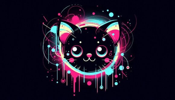 Download Abstract Kittywith Neon Splashes and Big - Neon splash Collection