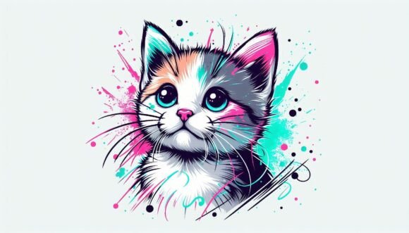 Download Expressive Kittenwith Neon Splashes and - Neon splash Collection
