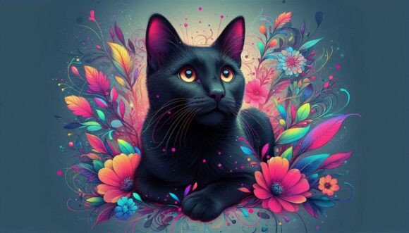 Download Curious Black Cat with Neon Splashes in - Neon splash Collection