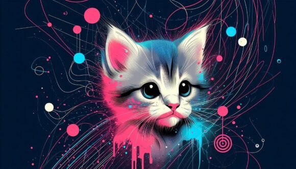Download Expressive Kittenwith Neon Splashes and - Neon splash Collection