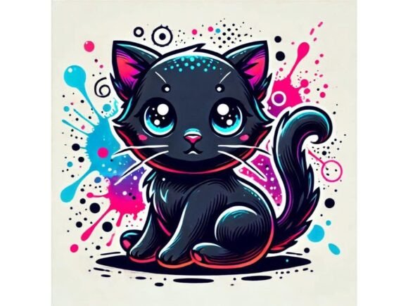 Download Adorable Black Kittenwith Neon Splashes - Neon splash Collection